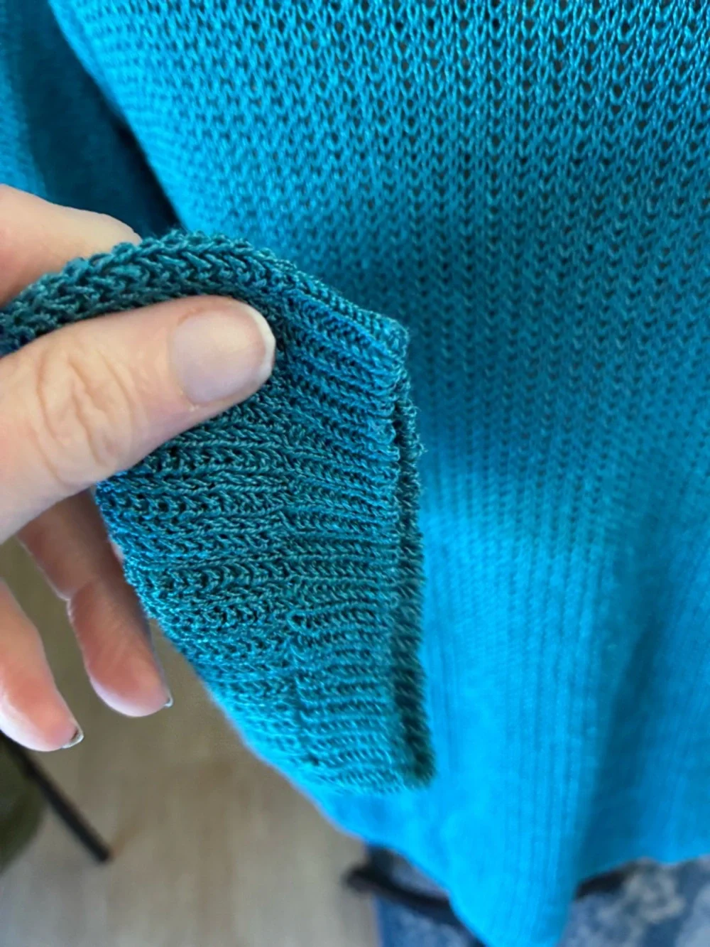 J. Jill Linen Blend Tunic Sweater Aqua Blue Open Knit Beachy Artsy M